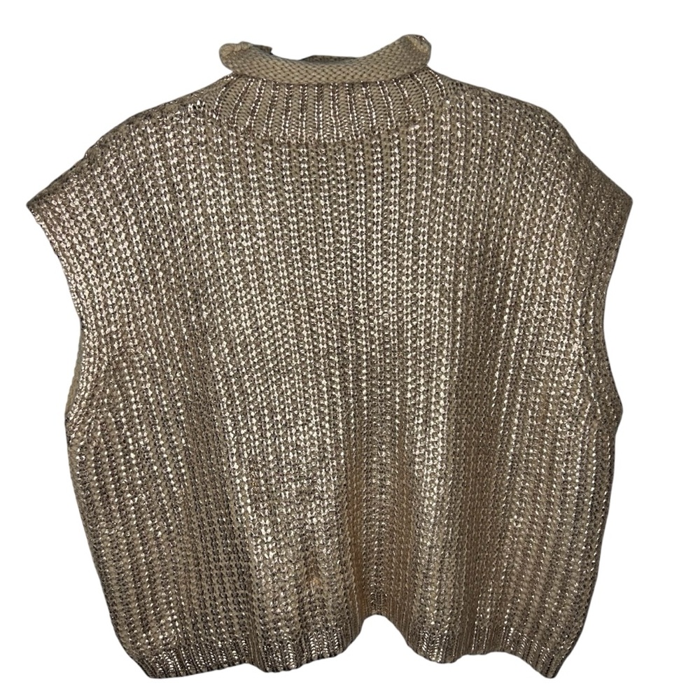 She + Sky Metallic Gold Knit Cowl Neck Sweater Vest